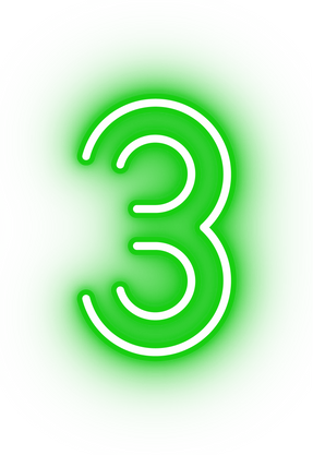 Neon green number three icon